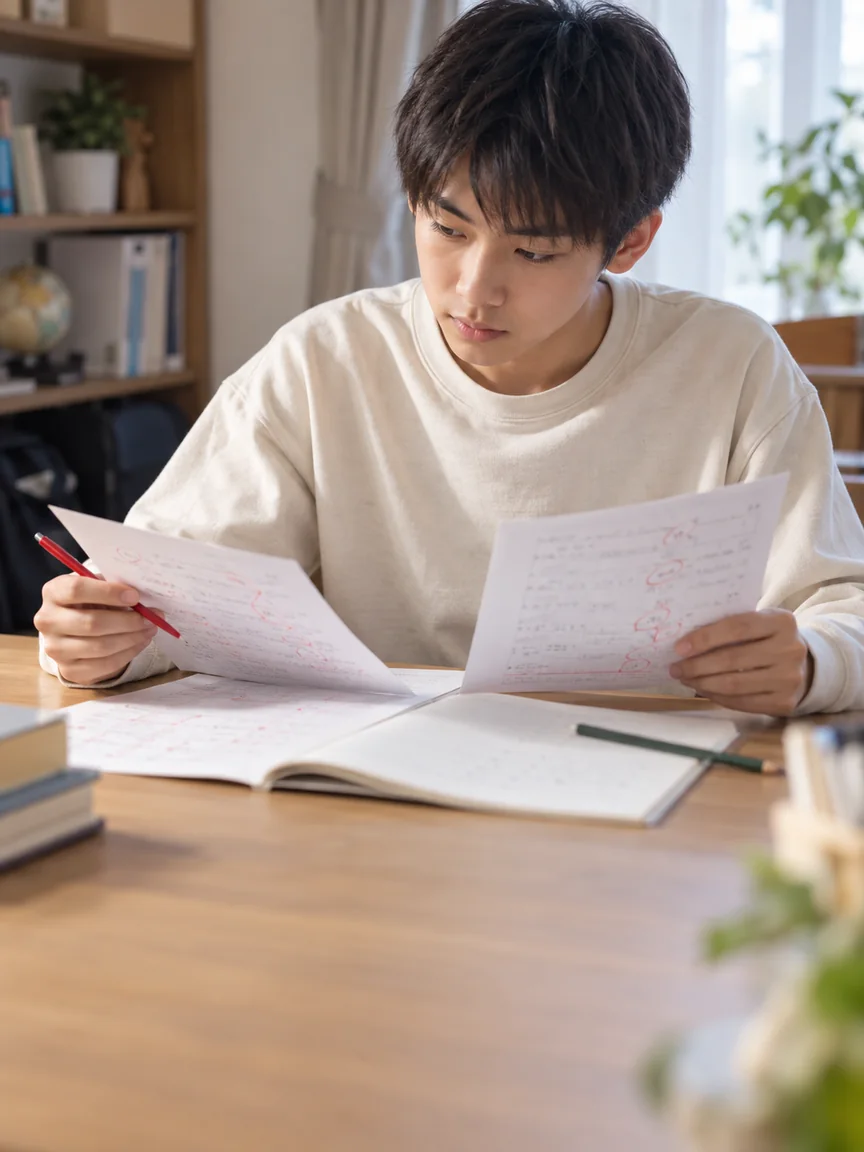 答案を見比べながら復習する生徒のイメージ
